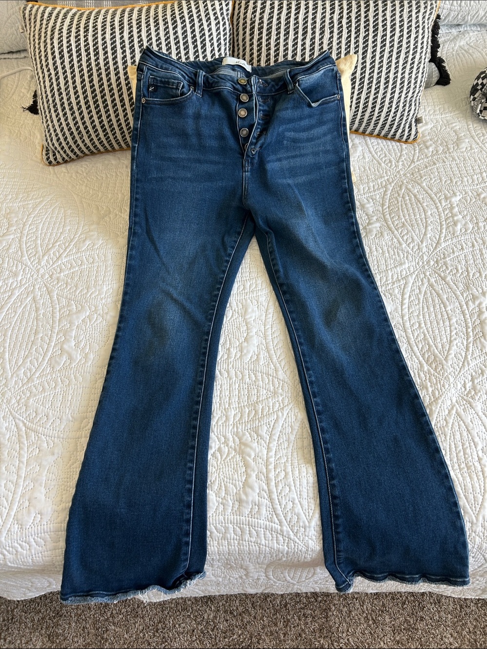 Kancan Women’s Dark Blue Flare Jeans with Button Fly